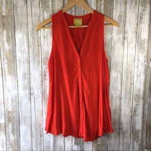 Anthropologie Maeve Red Sleeveless Button Blouse